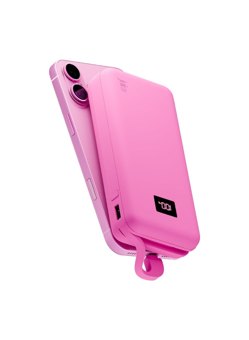 جوس بنك الطاقة المدمج Juice Eco، شاحن محمول 16000 مللي أمبير في الساعة مع كابل USB-C مدمج وشاشة رقمية، مخرج USB-C سريع، بنك الطاقة لأجهزة iPhone 15 16 Pro Max وSamsung وAndroid وiPad وDJI - وردي - Image 2